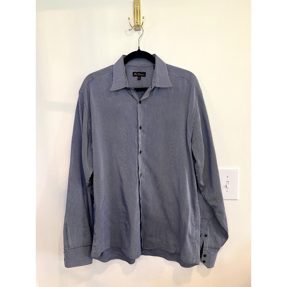 Ben Sherman Mens Dress Shirt Blue White Stripe Button Up Long Sleeve Size L 16.5